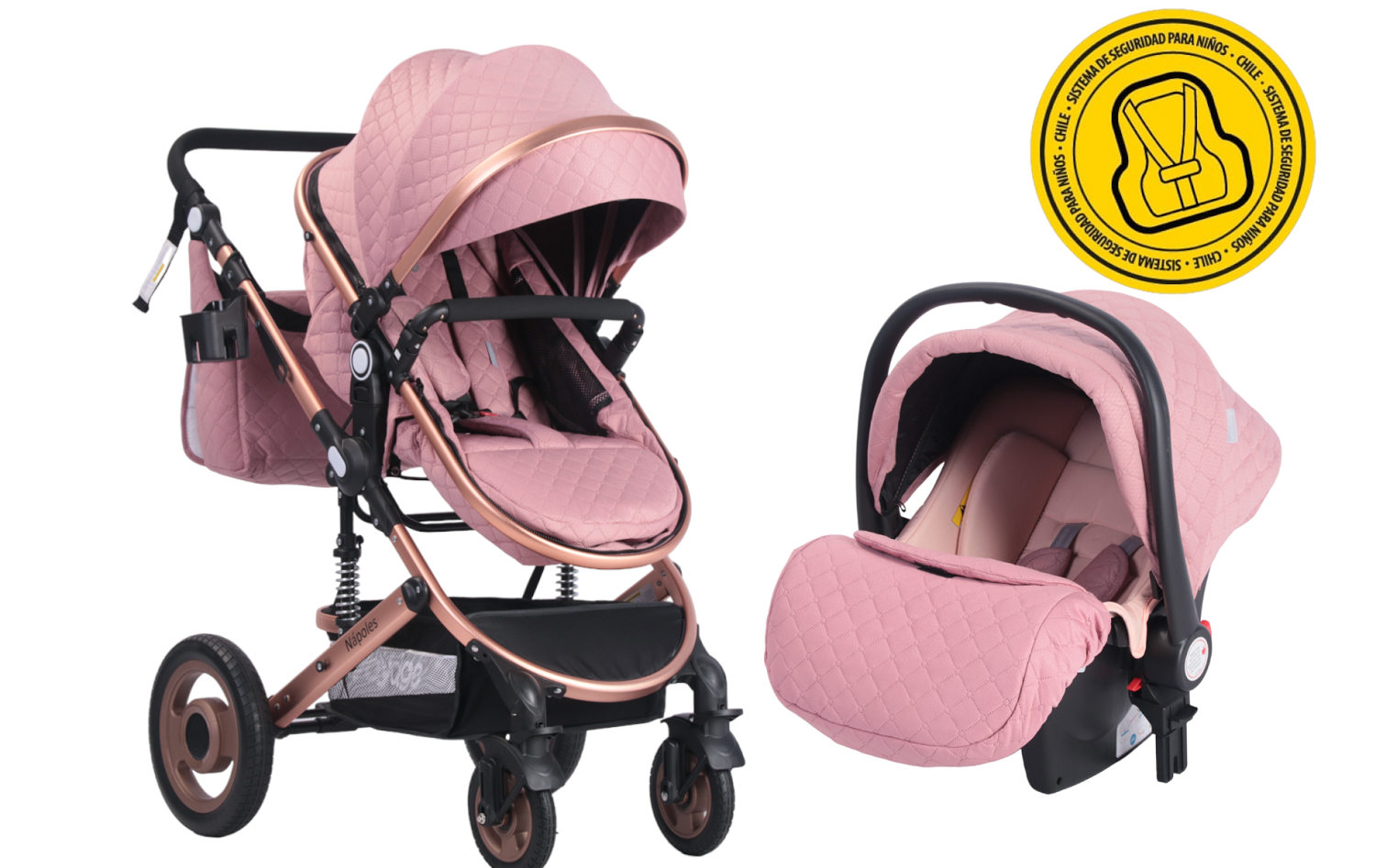 COCHE CUNA VOYAGE CON SILLA AUTO NAPOLES PINK ROSADO - 3