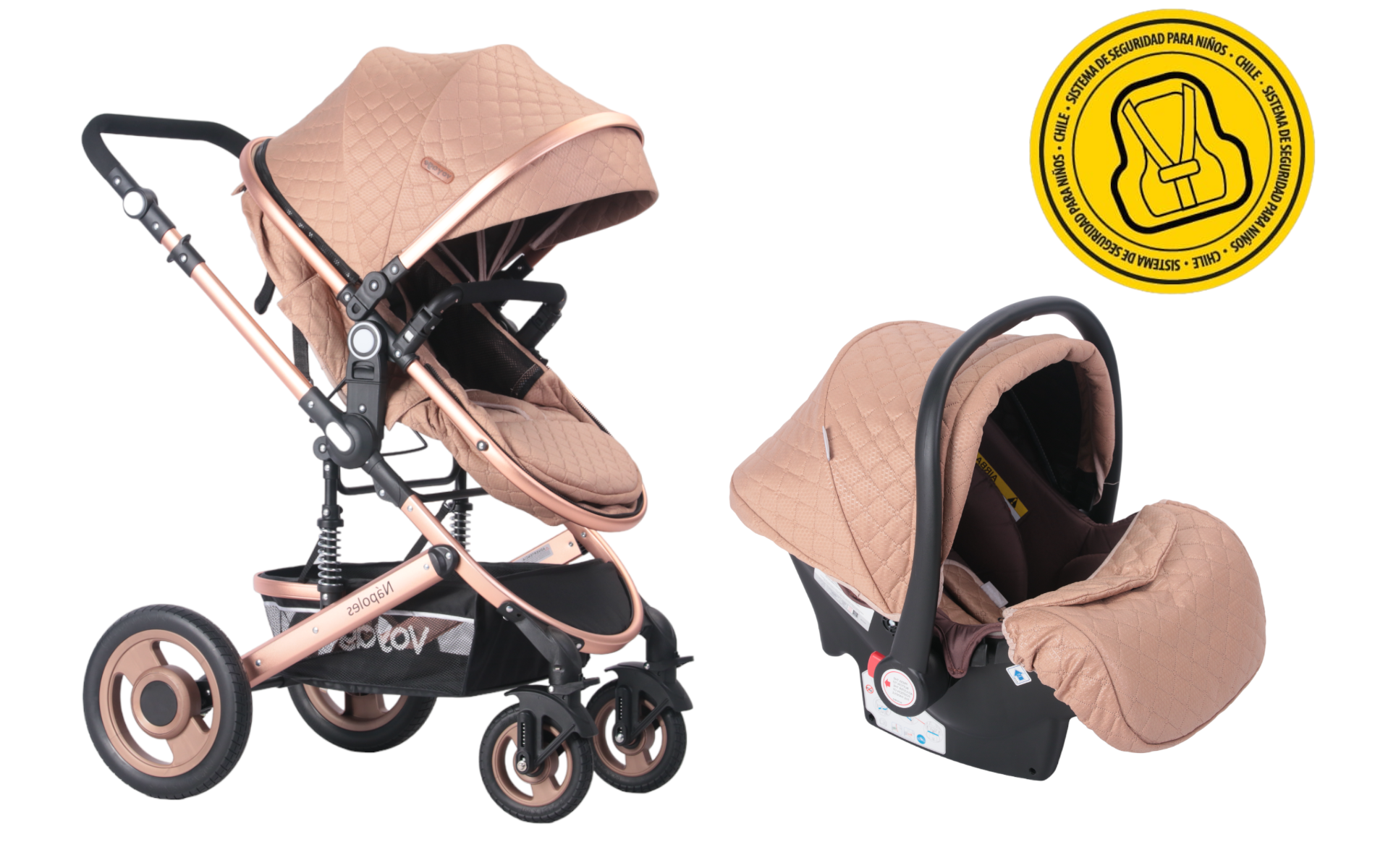 COCHE CUNA VOYAGE CON SILLA AUTO NAPOLES COFE CAFÉ - 2