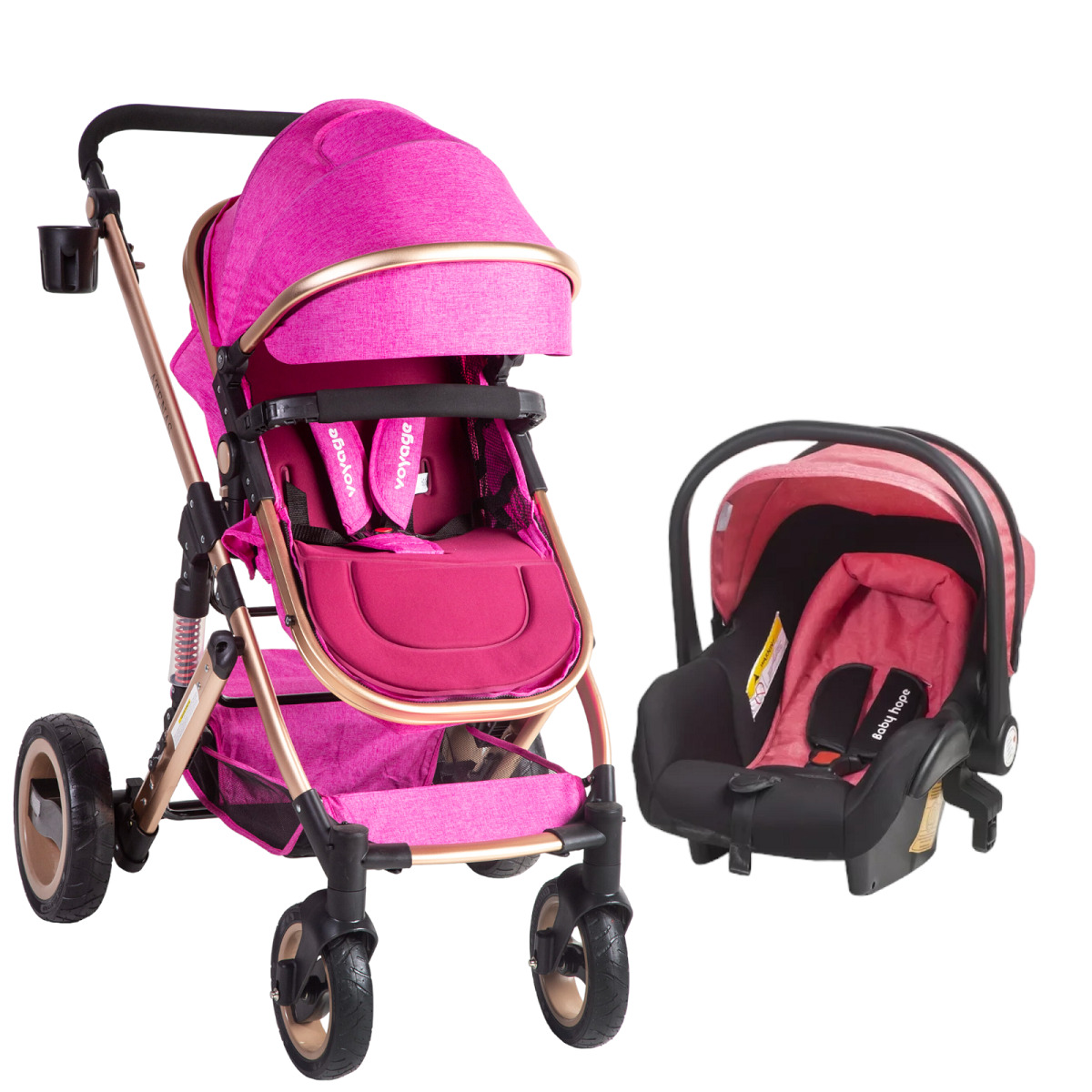 COCHE VOYAGE ATENAS CON SILLA AUTO PINK ROSADO - 1