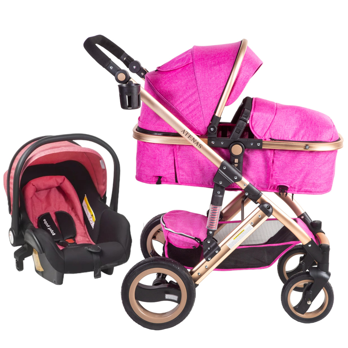 COCHE VOYAGE ATENAS CON SILLA AUTO PINK ROSADO - 2