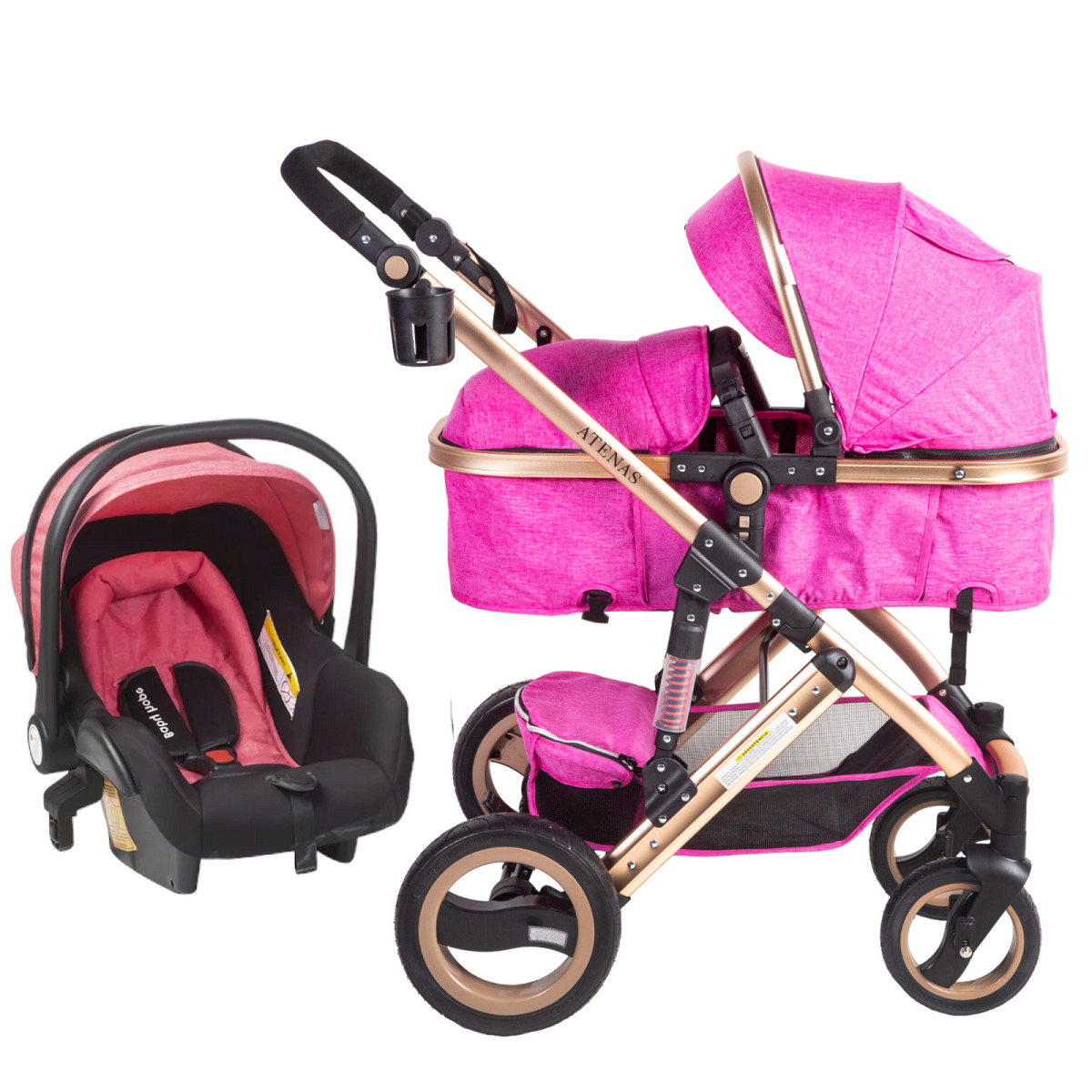 COCHE VOYAGE ATENAS CON SILLA AUTO PINK ROSADO - 3