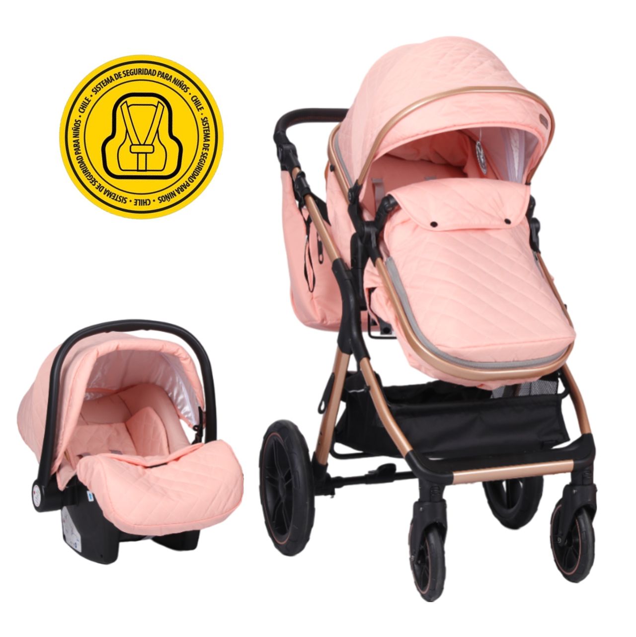 COCHE VOYAGE TRAVEL SYSTEM X1 PINK CON SILLA CERTIFICADA ROSADO - 1