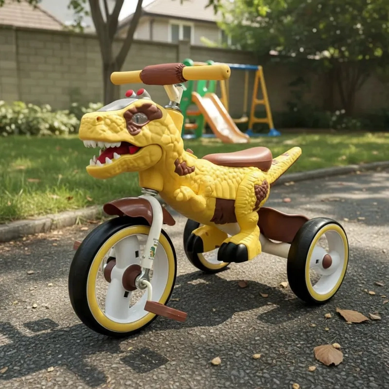TRICICLO INFANTIL DINO REX CON LUZ Y BLUETOOTH YELLOW - 2