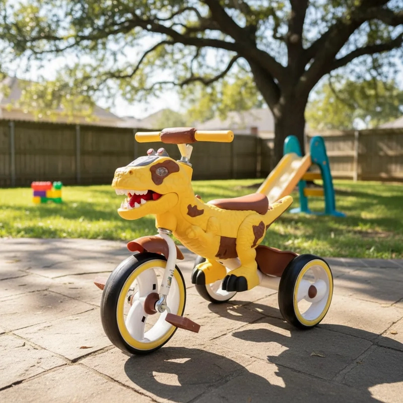 TRICICLO INFANTIL DINO REX CON LUZ Y BLUETOOTH YELLOW - 4