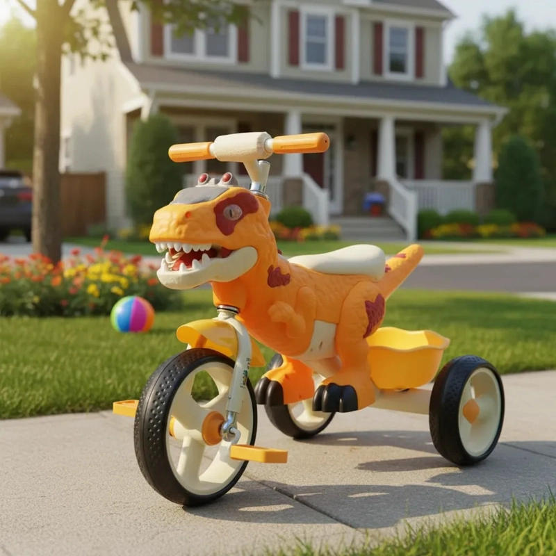 TRICICLO INFANTIL DINO REX CON LUZ Y BLUETOOTH YELLOW - 5