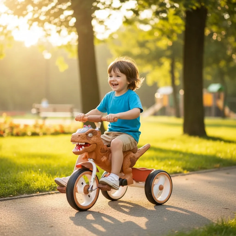 TRICICLO INFANTIL DINO REX CON LUZ Y BLUETOOTH COFE - 2
