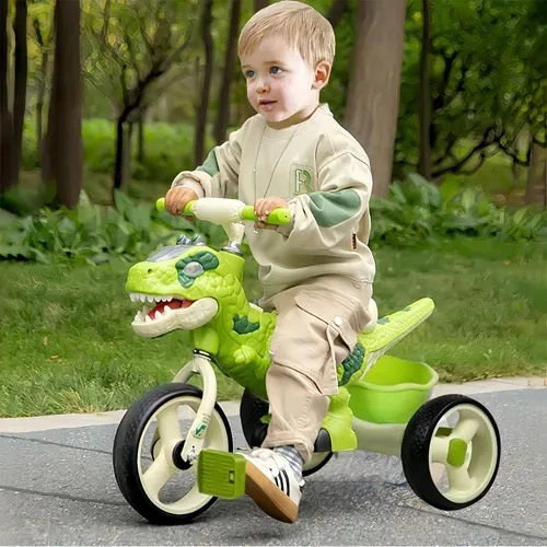 TRICICLO INFANTIL DINO REX CON LUZ Y BLUETOOTH GREEN - 2