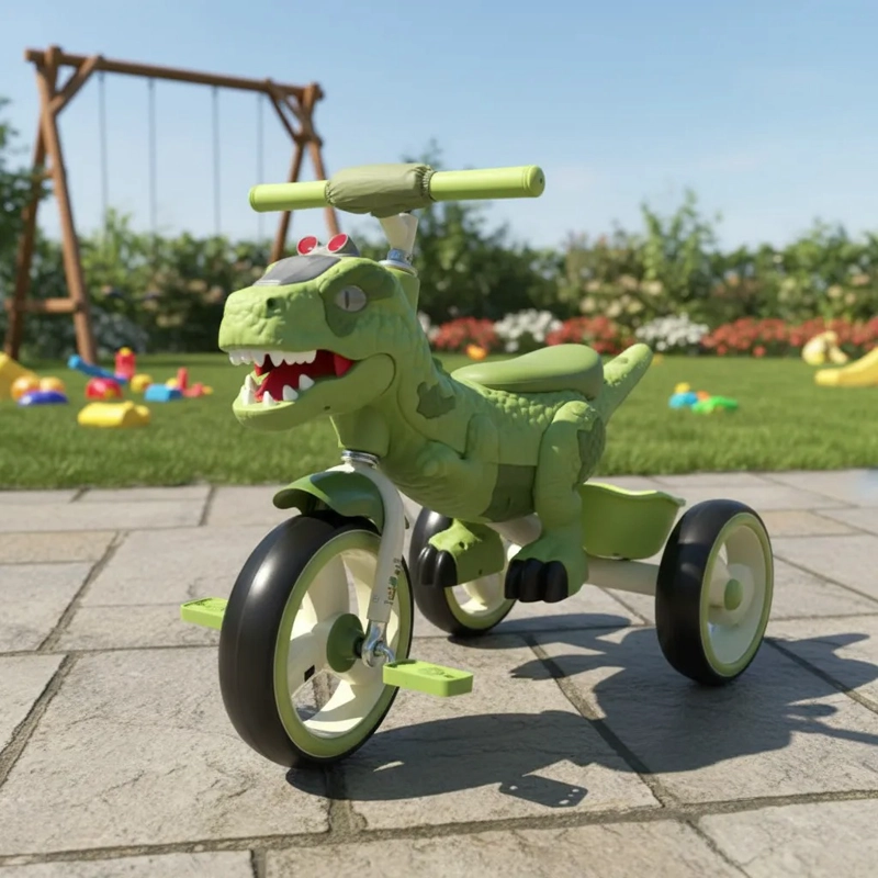 TRICICLO INFANTIL DINO REX CON LUZ Y BLUETOOTH GREEN - 4