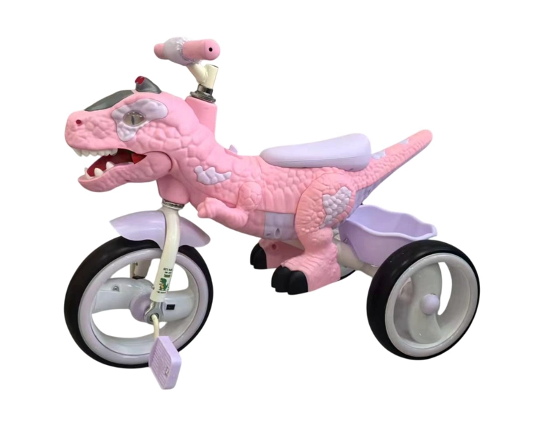 TRICICLO INFANTIL DINO REX CON LUZ Y BLUETOOTH PINK - 1