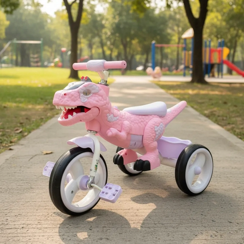 TRICICLO INFANTIL DINO REX CON LUZ Y BLUETOOTH PINK - 2