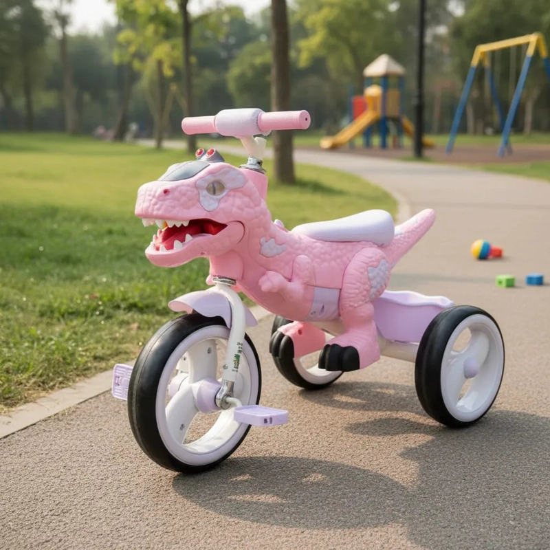TRICICLO INFANTIL DINO REX CON LUZ Y BLUETOOTH PINK - 4
