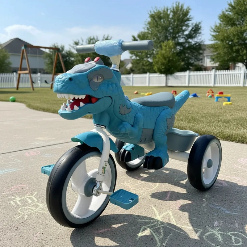 TRICICLO INFANTIL DINO REX CON LUZ Y BLUETOOTH BLUE - 2