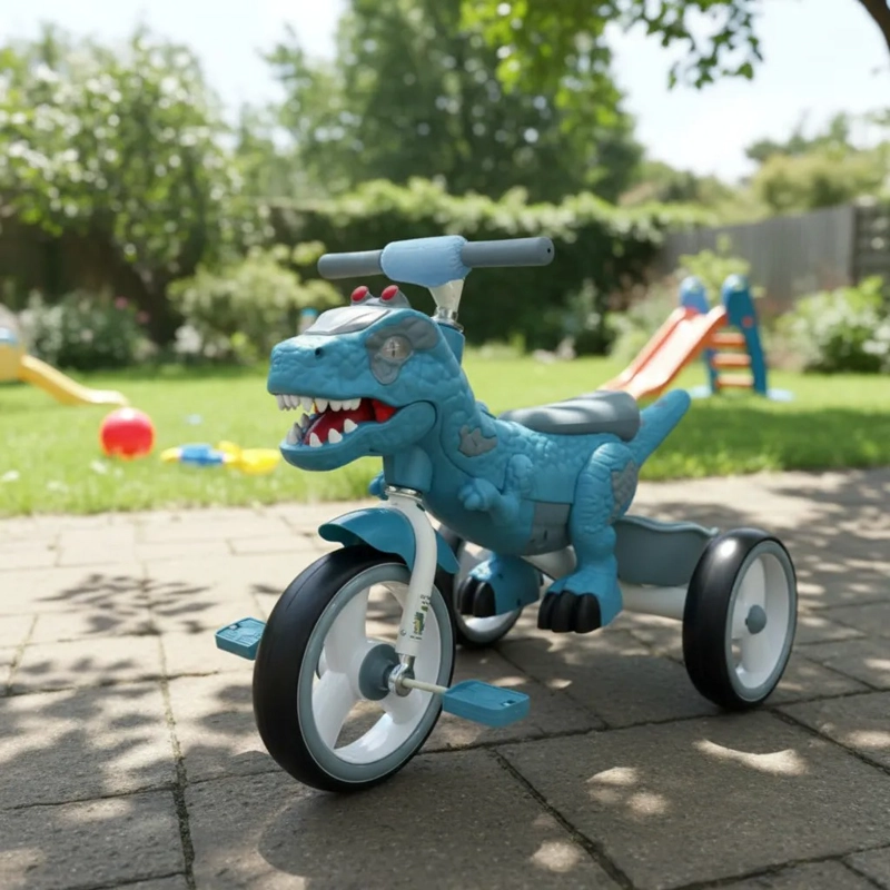 TRICICLO INFANTIL DINO REX CON LUZ Y BLUETOOTH BLUE - 4