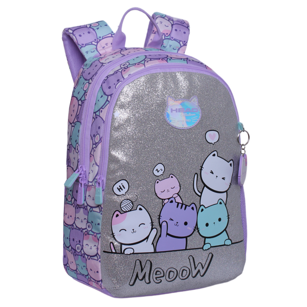 MOCHILA ESCOLAR BIONICA GATOS PASTEL LILA HEAD - 1