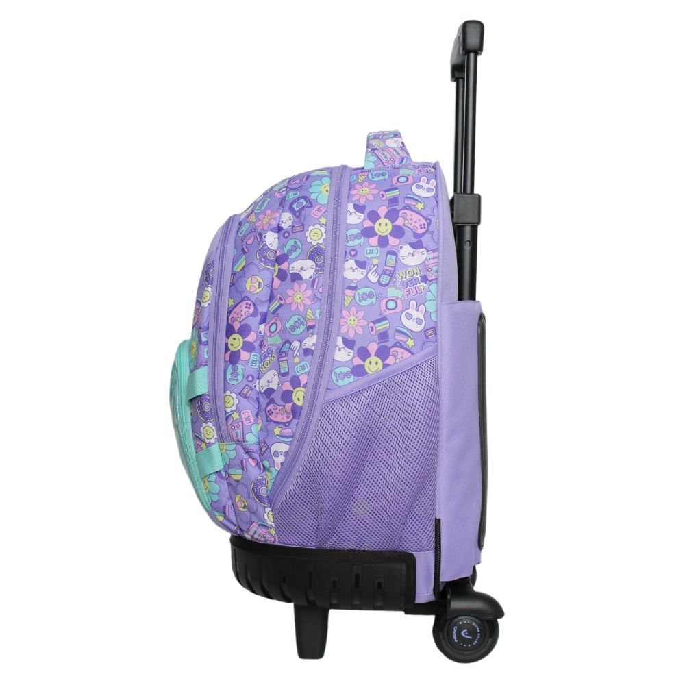 MOCHILA INFANTIL CARRO NEW KODIAC EMOTICONES LILA HEAD - 5