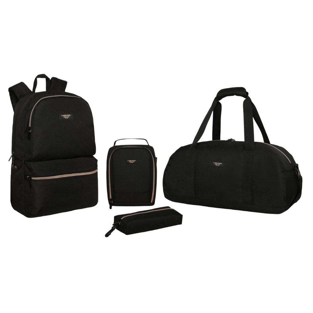 PACK ATOMICO ESCOLAR MUJER NEGRO ROSE GOLD HEAD - 1