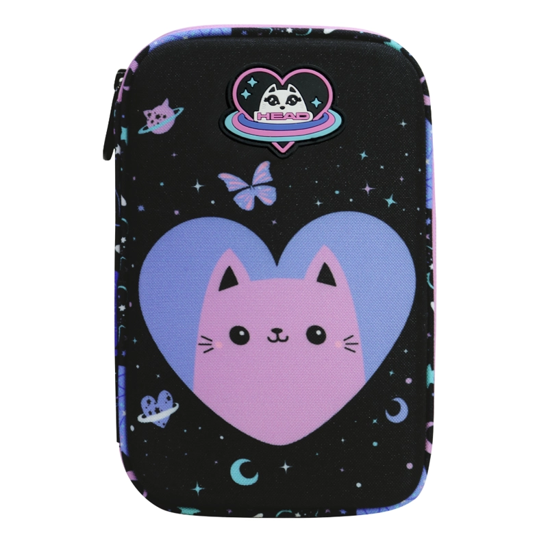 ESTUCHE INFANTIL NIÑA RIGIDO BOX SPACE CAT NEGRO HEAD - 2