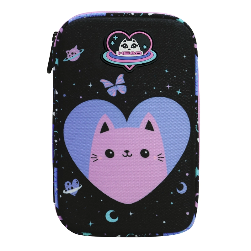 ESTUCHE INFANTIL NIÑA RIGIDO BOX SPACE CAT NEGRO HEAD - 2