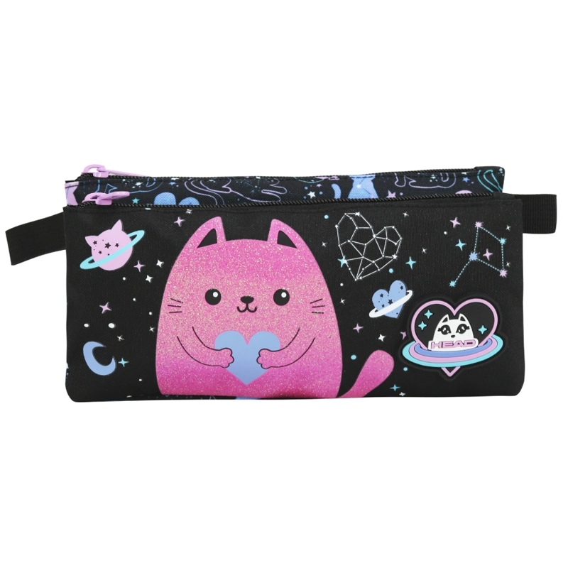 ESTUCHE INFANTIL TRIPLE CELERIO SPACE CAT NEGRO HEAD - 2