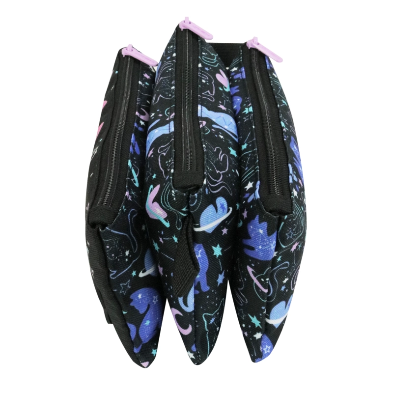 ESTUCHE INFANTIL TRIPLE CELERIO SPACE CAT NEGRO HEAD - 3