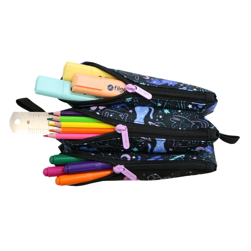 ESTUCHE INFANTIL TRIPLE CELERIO SPACE CAT NEGRO HEAD - 4