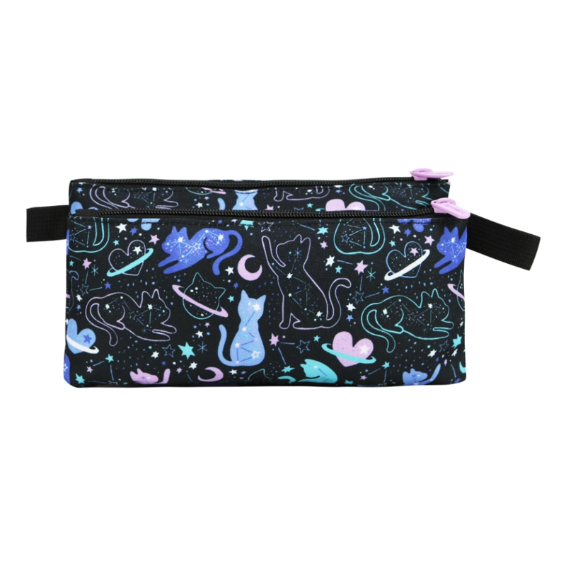 ESTUCHE INFANTIL TRIPLE CELERIO SPACE CAT NEGRO HEAD - 5