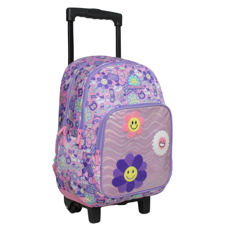 MOCHILA RUEDAS INFANTIL CHIPS EMOTICONES ROSADO HEAD - 1