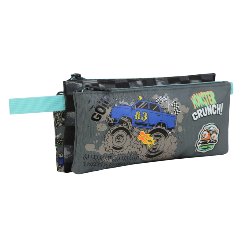 ESTUCHE INFANTIL TRIPLE CELERIO MONSTER TRUCK GRIS HEAD - 1