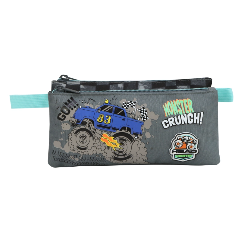 ESTUCHE INFANTIL TRIPLE CELERIO MONSTER TRUCK GRIS HEAD - 2