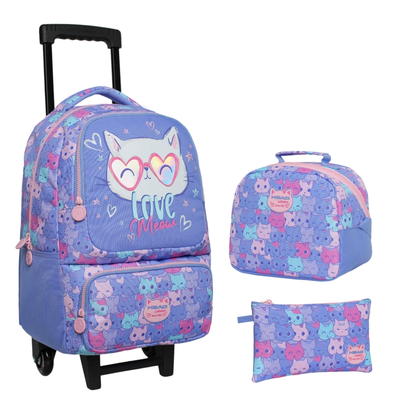 PACK BAKAN ESCOLAR (X3) NIÑA MEOW LILA HEAD - 1