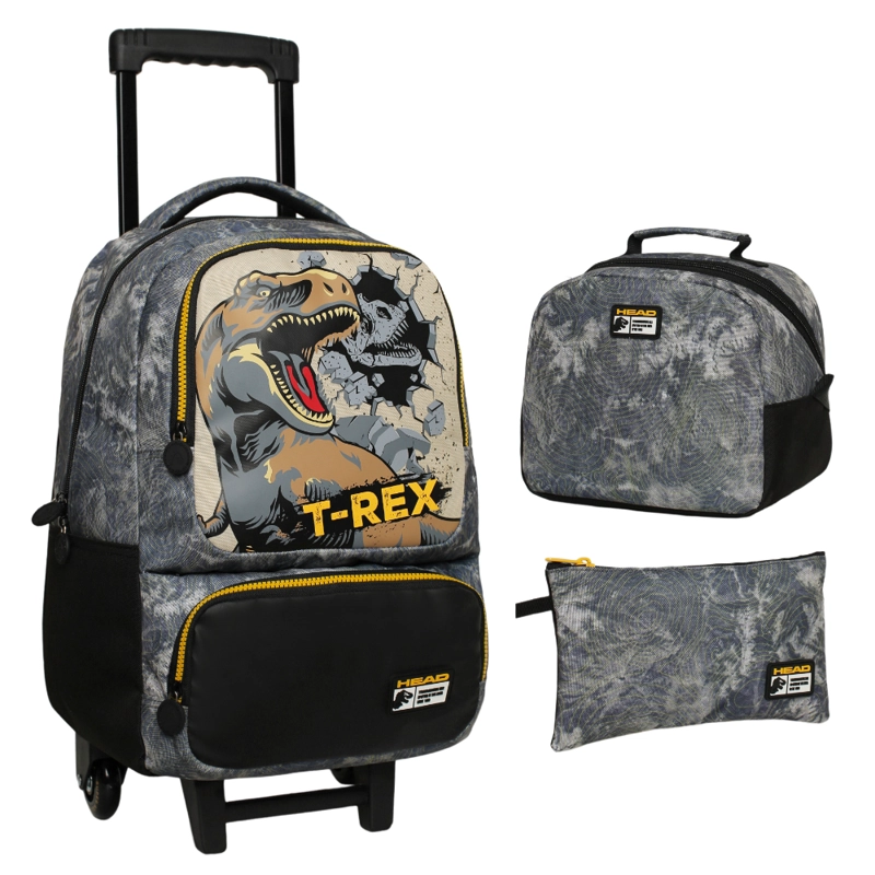 PACK BAKAN ESCOLAR HOMBRE DINO JURASSIC GRIS HEAD - 1