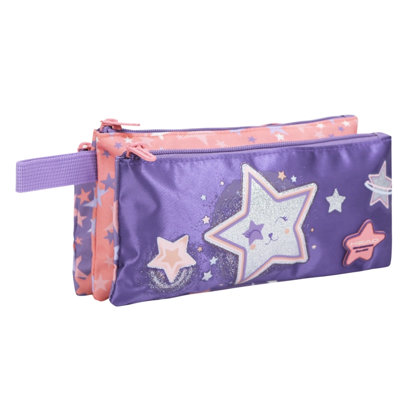 ESTUCHE INFANTIL TRIPLE CELERIO CAT STAR LILA LILA HEAD - 1
