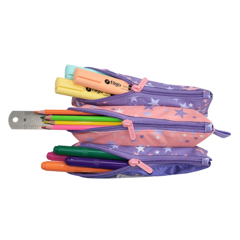 ESTUCHE INFANTIL TRIPLE CELERIO CAT STAR LILA LILA HEAD - 4