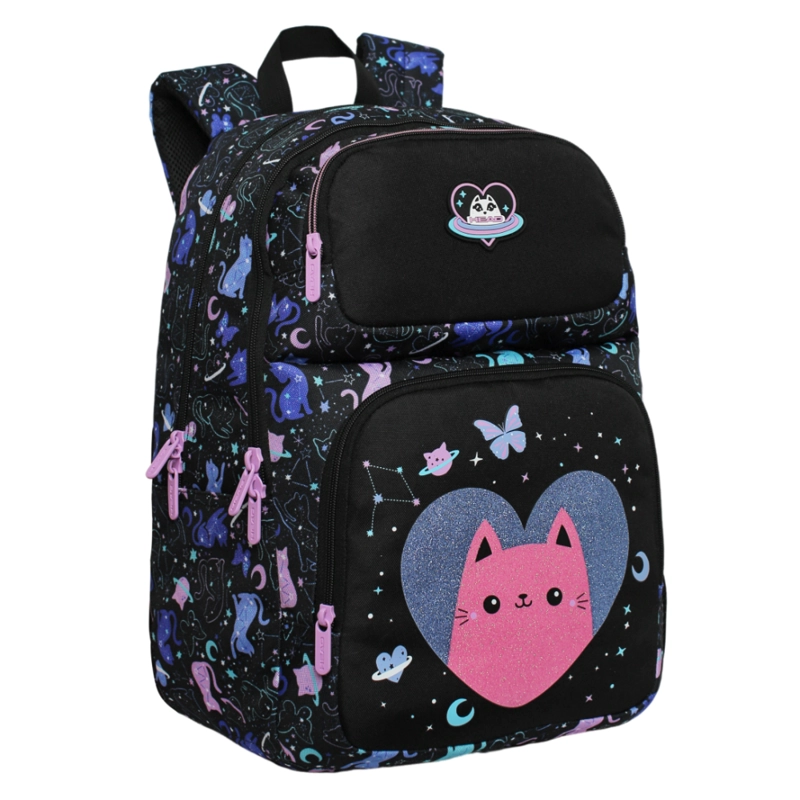 MOCHILA INFANTIL NIÑA FANTASY SPACE CAT NEGRO HEAD - 1