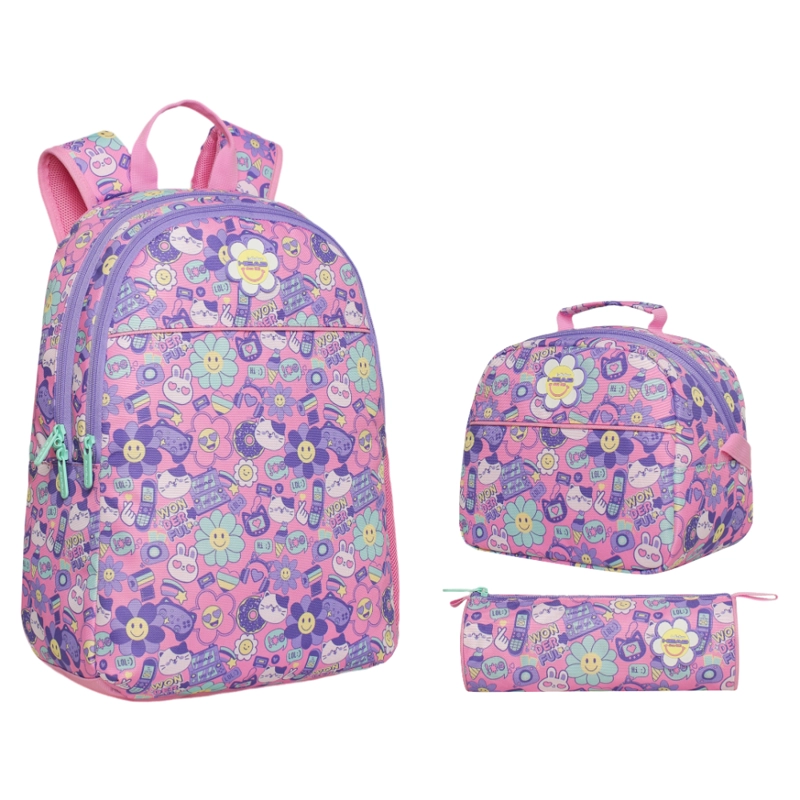 PACK COOL ESCOLAR MUJER EMOTICONES ROSADO HEAD - 1