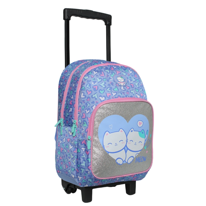 MOCHILA RUEDAS INFANTIL NIÑA CHIPS GATO CORAZON LILA HEAD - 1