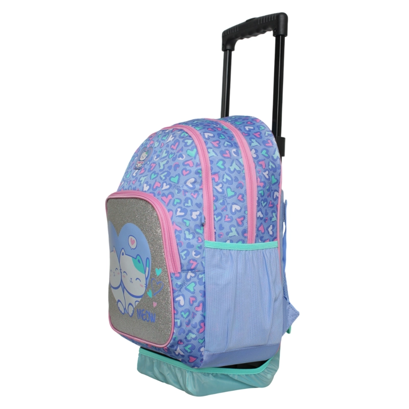 MOCHILA RUEDAS INFANTIL NIÑA CHIPS GATO CORAZON LILA HEAD - 3