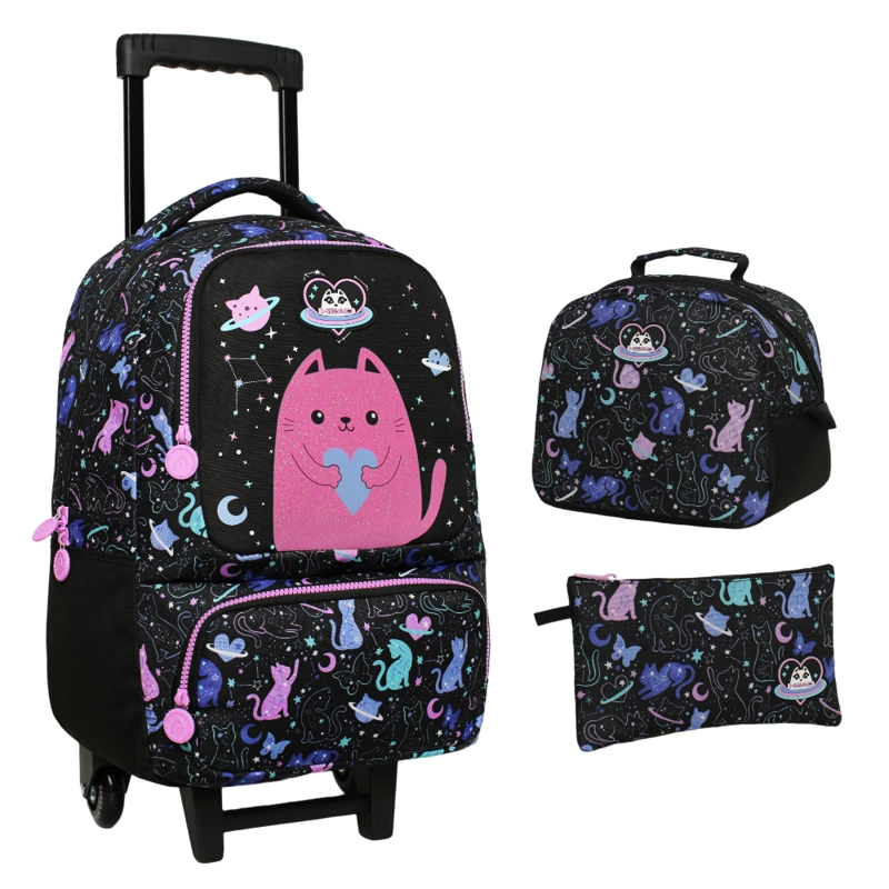 PACK BAKAN ESCOLAR MUJER SPACE CAT NEGRO HEAD - 1