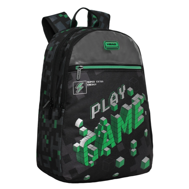 MOCHILA INFANTIL NIÑO BALLOON GAMER NEGRO VERDE HEAD - 1