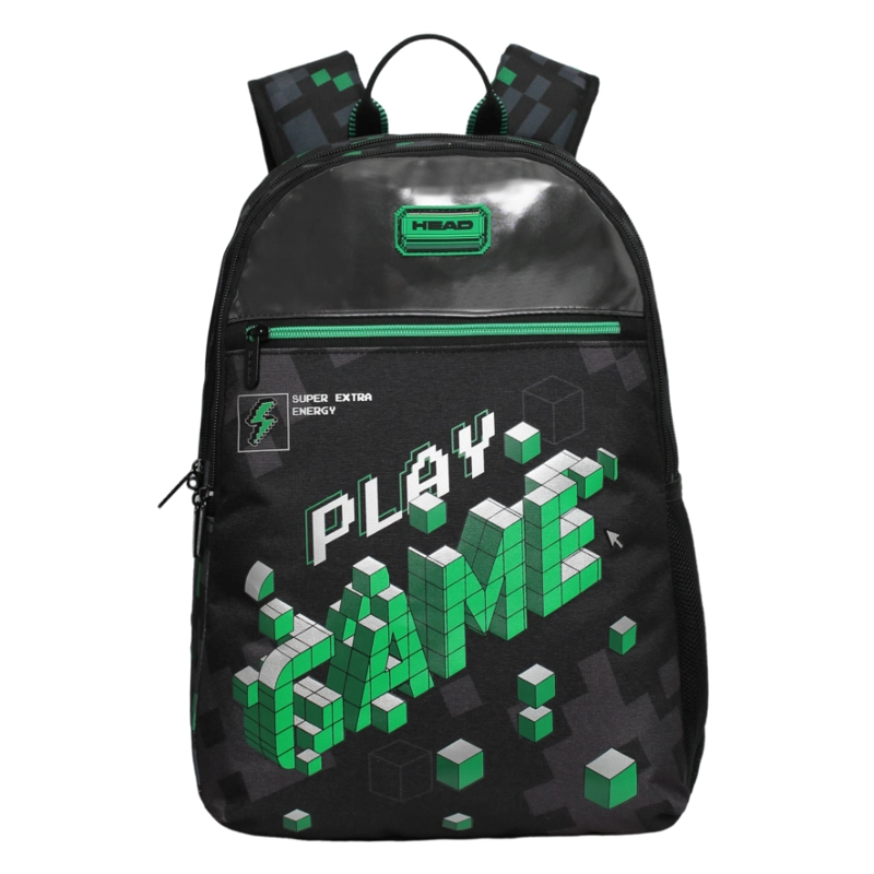 MOCHILA INFANTIL NIÑO BALLOON GAMER NEGRO VERDE HEAD - 2