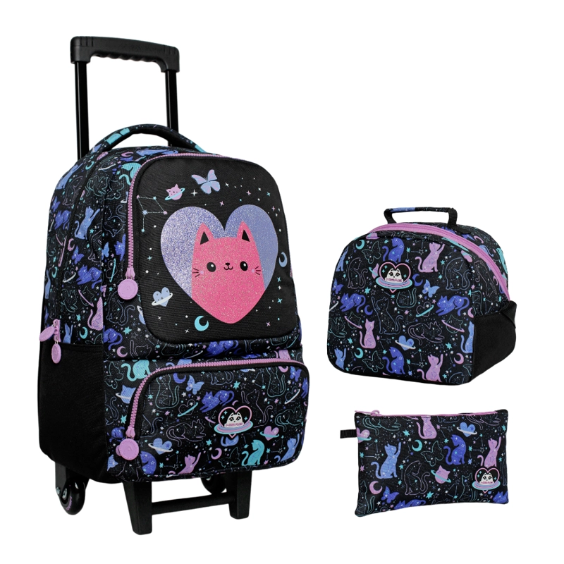 PACK BAKAN ESCOLAR (X3) NIÑA SPACE CAT NEGRO HEAD - 1