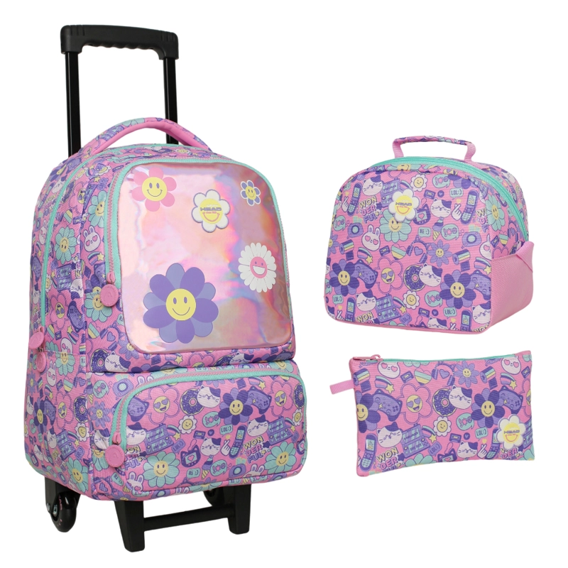PACK BAKAN ESCOLAR MUJER EMOTICONES ROSADO HEAD - 1