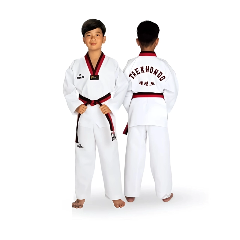 DOBOK DAEDO POOM NIÑO CUELLO ROJO/NEGRO WT - 1