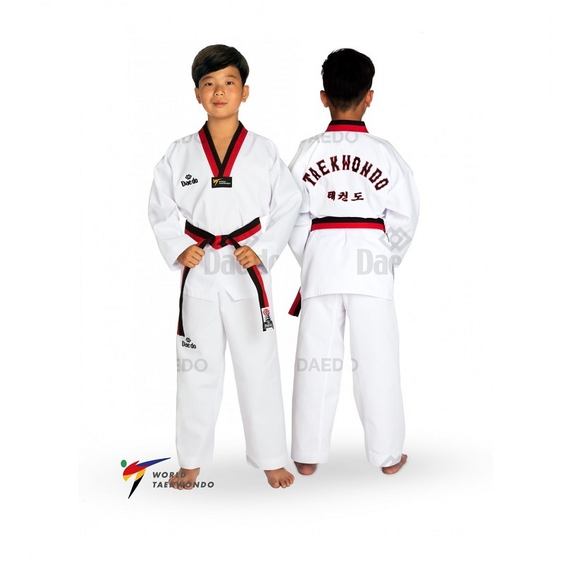 DOBOK ARTES MARCIALES NIÑO DAEDO PUM CUELLO ROJO/NEGRO WT - 1