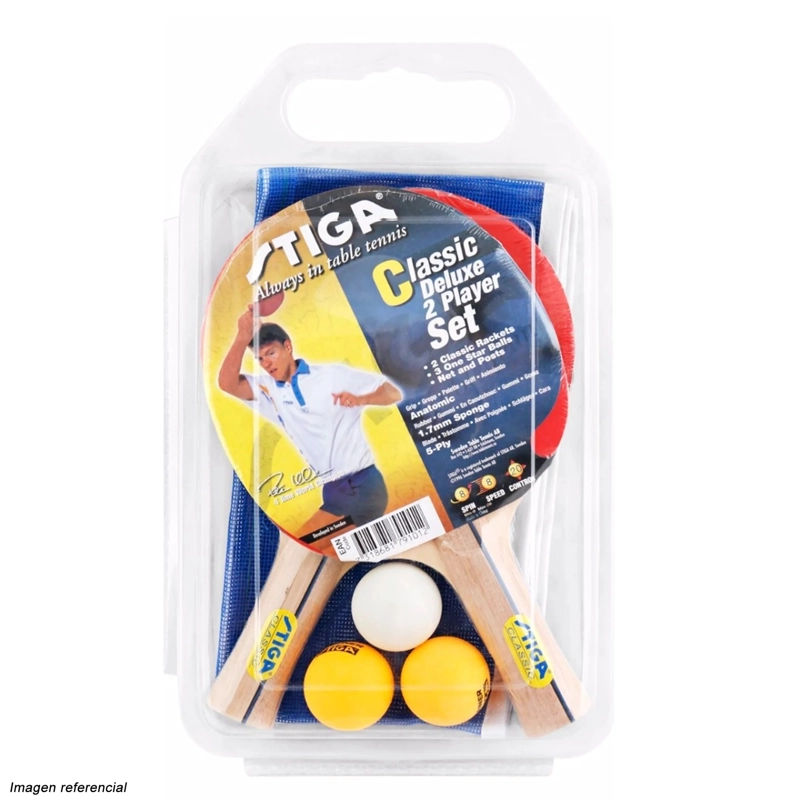 SET TENIS DE MESA STIGA CLASSIC 2 PALETAS - 3 PELOTAS -1 RED - 1