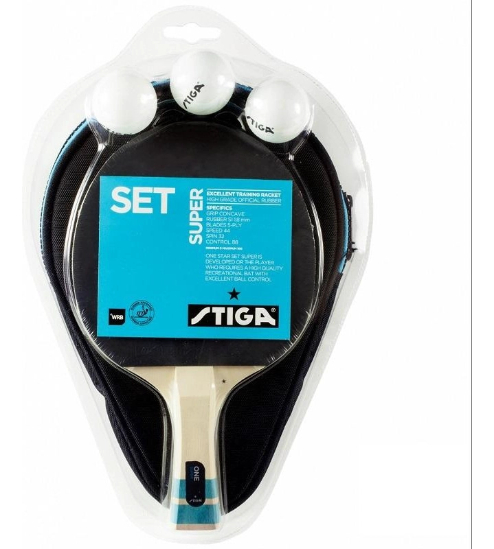 SET TENIS DE MESA STIGA SUPER 1 PALETA - 3PELOTAS - 1 CUBRE - 1