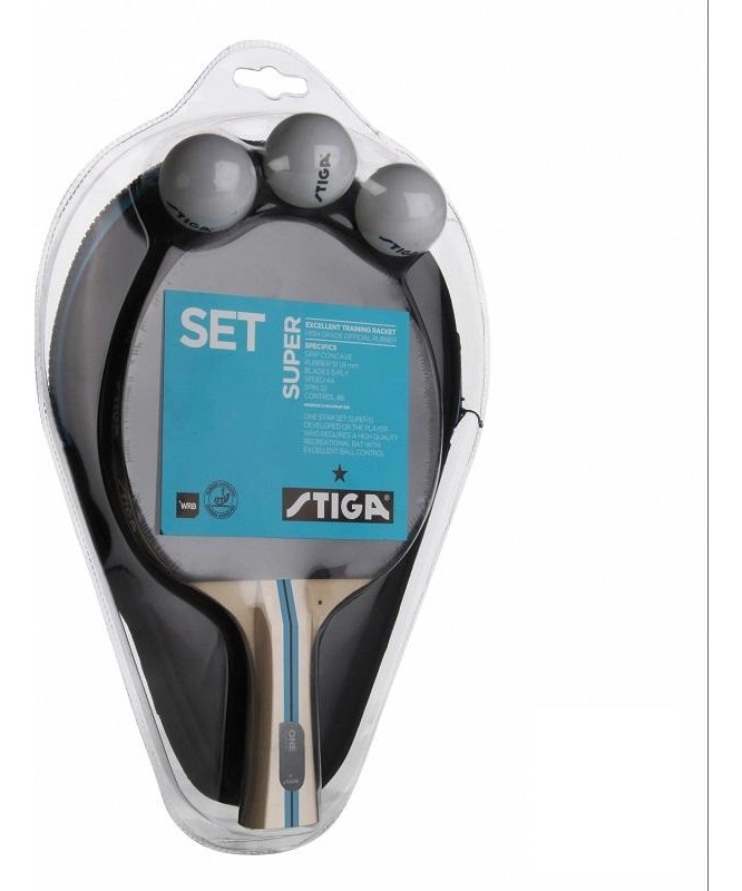 SET TENIS DE MESA STIGA SUPER 1 PALETA - 3PELOTAS - 1 CUBRE - 3