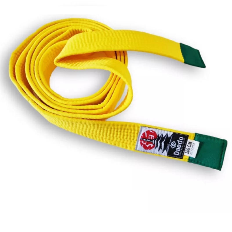 CINTURON ARTES MARCIALES DAEDO ALGODÓN AMARILLO PUNTA VERDE 245 CMS. - 1