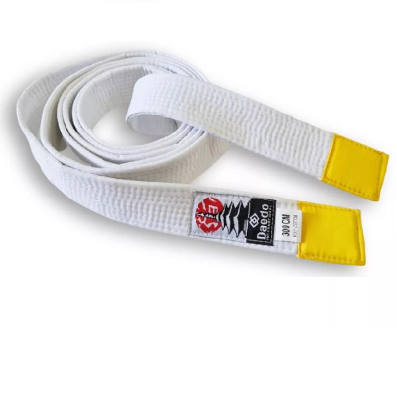 CINTURON ARTES MARCIALES DAEDO ALGODÓN BLANCO PUNTA AMARILLA 245 CMS. - 1
