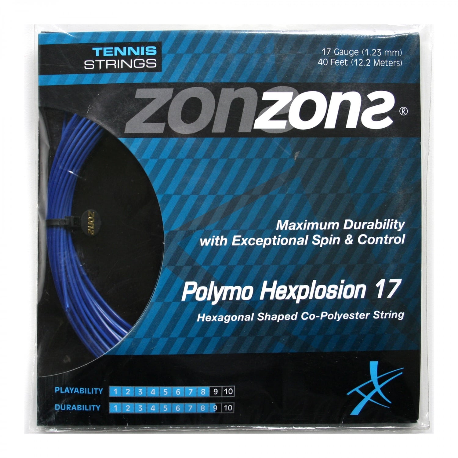 CUERDA TENIS ZONS POLYMO HEXPLOSION 17L/1.23MM AZUL OSCUR - 1